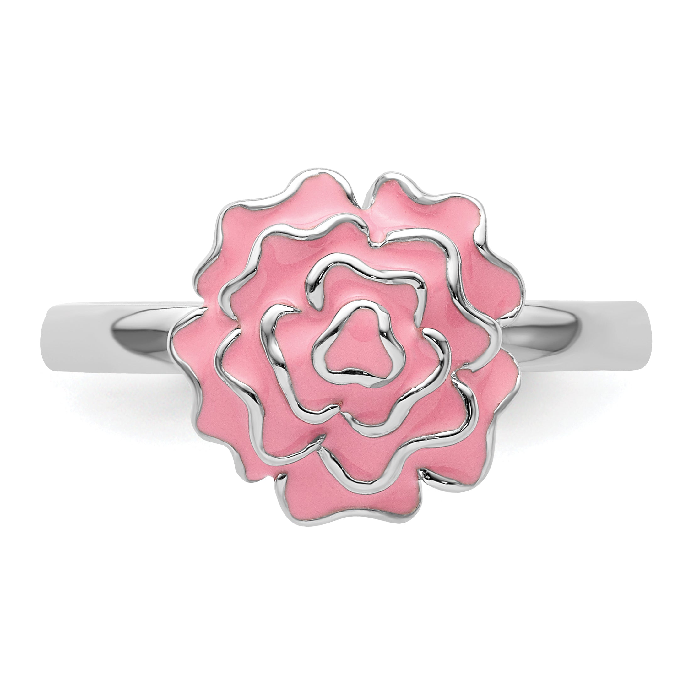 Sterling Silver Stackable Expressions Enameled Carnation Ring
