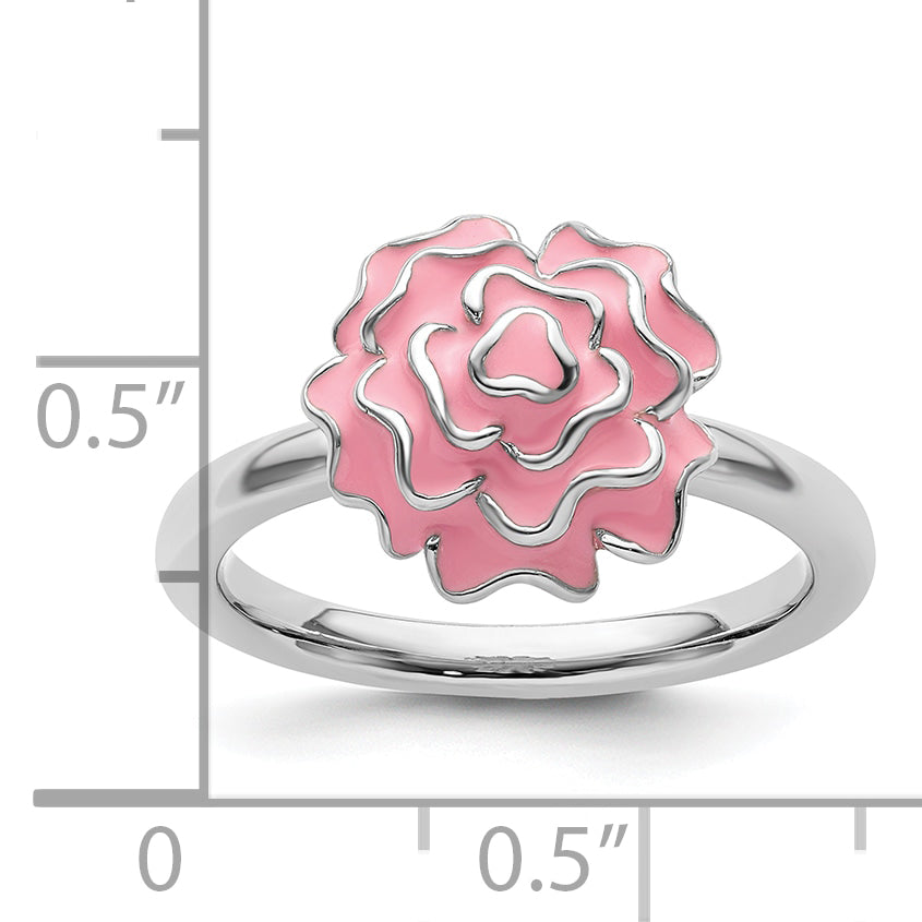 Sterling Silver Stackable Expressions Enameled Carnation Ring