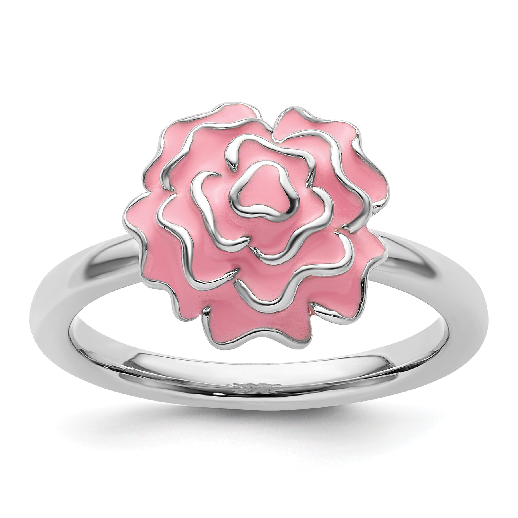 Sterling Silver Stackable Expressions Enameled Carnation Ring