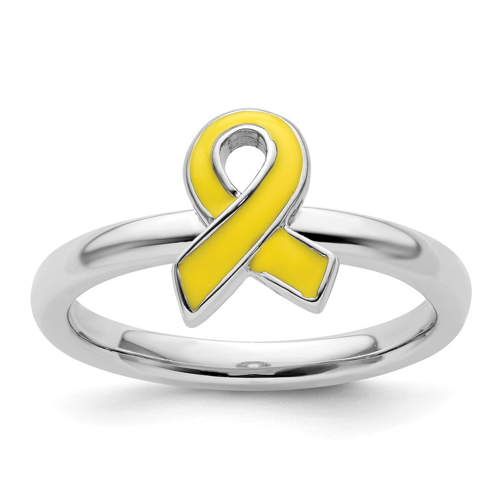 Sterling Silver Stackable Expressions Yellow Enameled Awareness Ribbon Ring