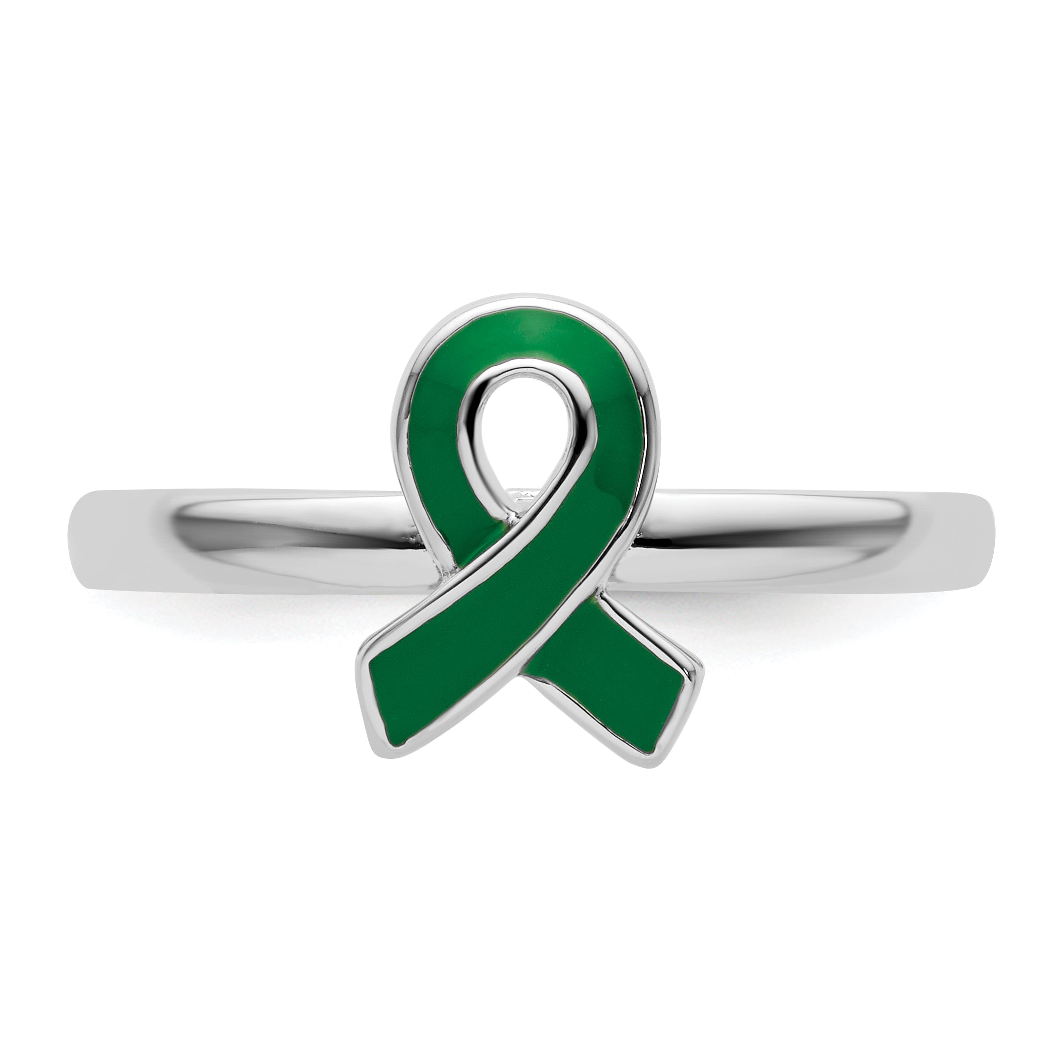 Sterling Silver Stackable Expressions Green Enameled Awareness Ribbon Ring