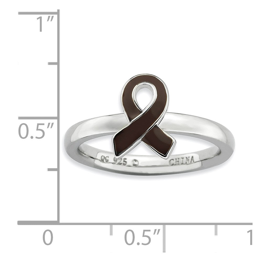 Sterling Silver Stackable Expressions Brown Enameled Awareness Ribbon Ring
