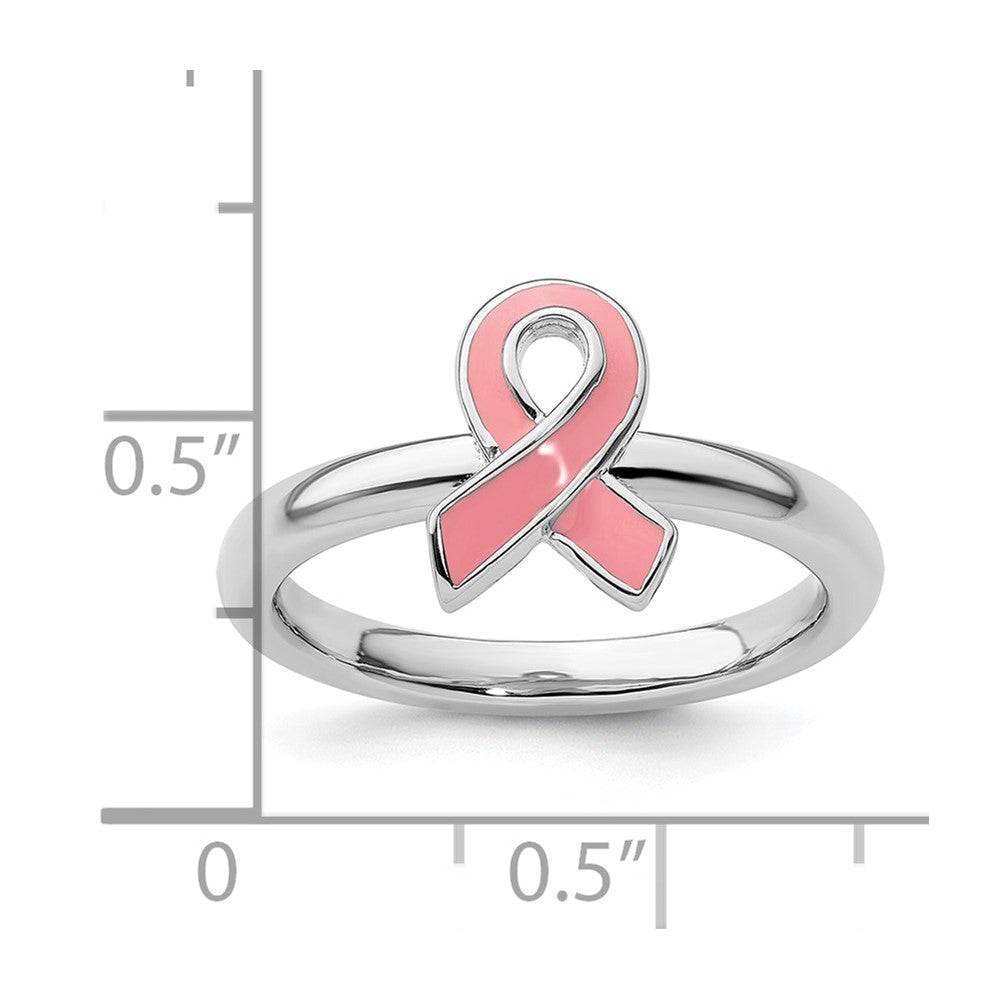 Sterling Silver Stackable Expressions Pink Enameled Awareness Ribbon Ring
