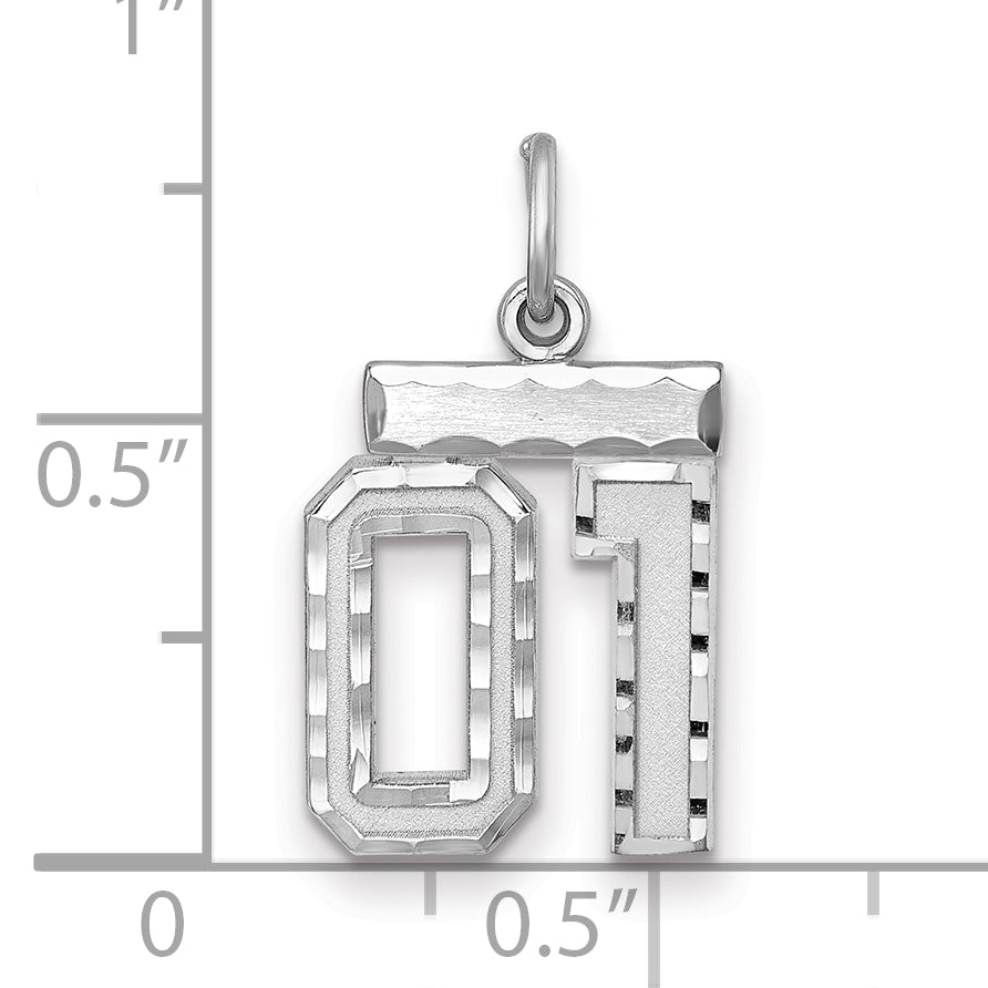 Sterling Silver Rhodium-plated Small Diamond-cut #01 Charm