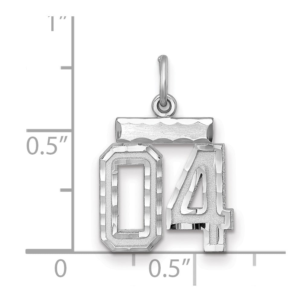 Sterling Silver Rhodium-plated Small Diamond-cut #04 Charm