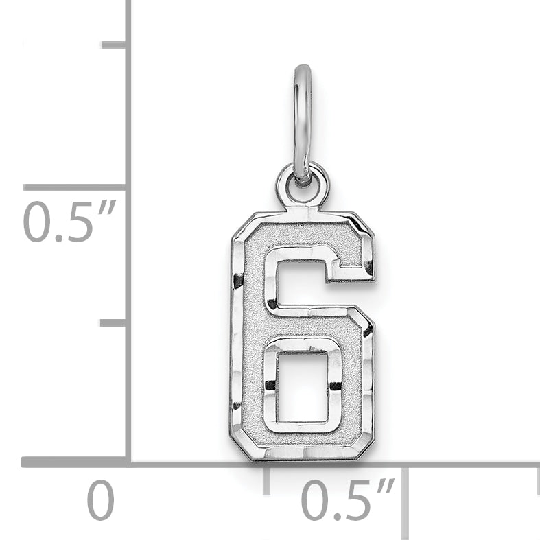 Sterling Silver Rhodium-plated Diamond-cut #6 Charm