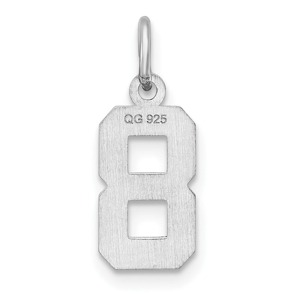 Sterling Silver Rhodium-plated Diamond-cut #8 Charm