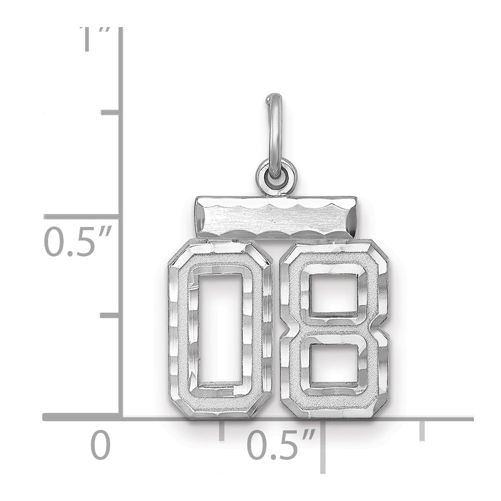 Sterling Silver Rhodium-plated Small Diamond-cut #08 Charm