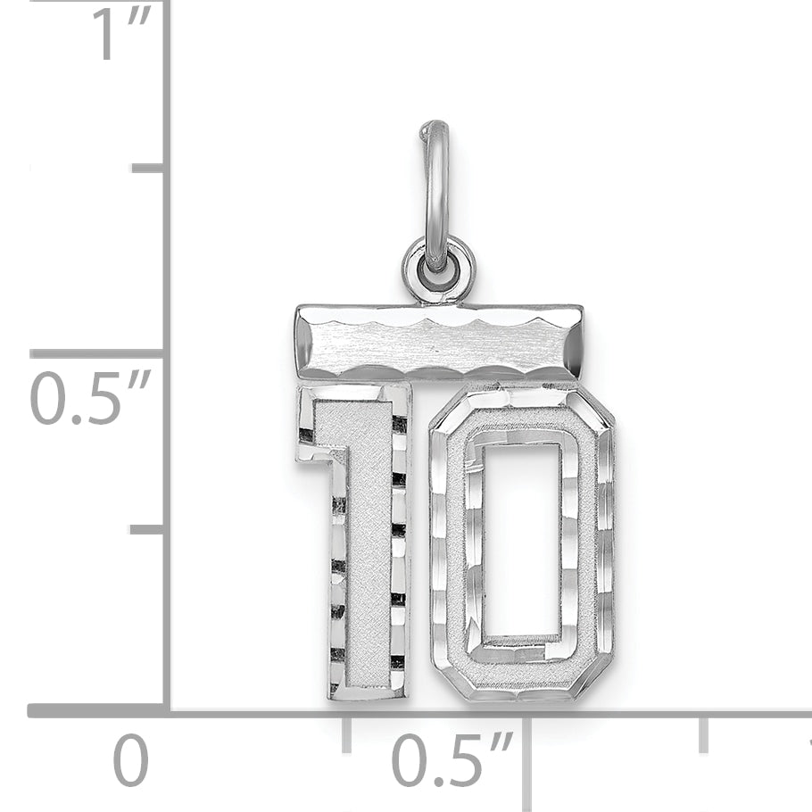 Sterling Silver Rhodium-plated Diamond-cut #10 Charm