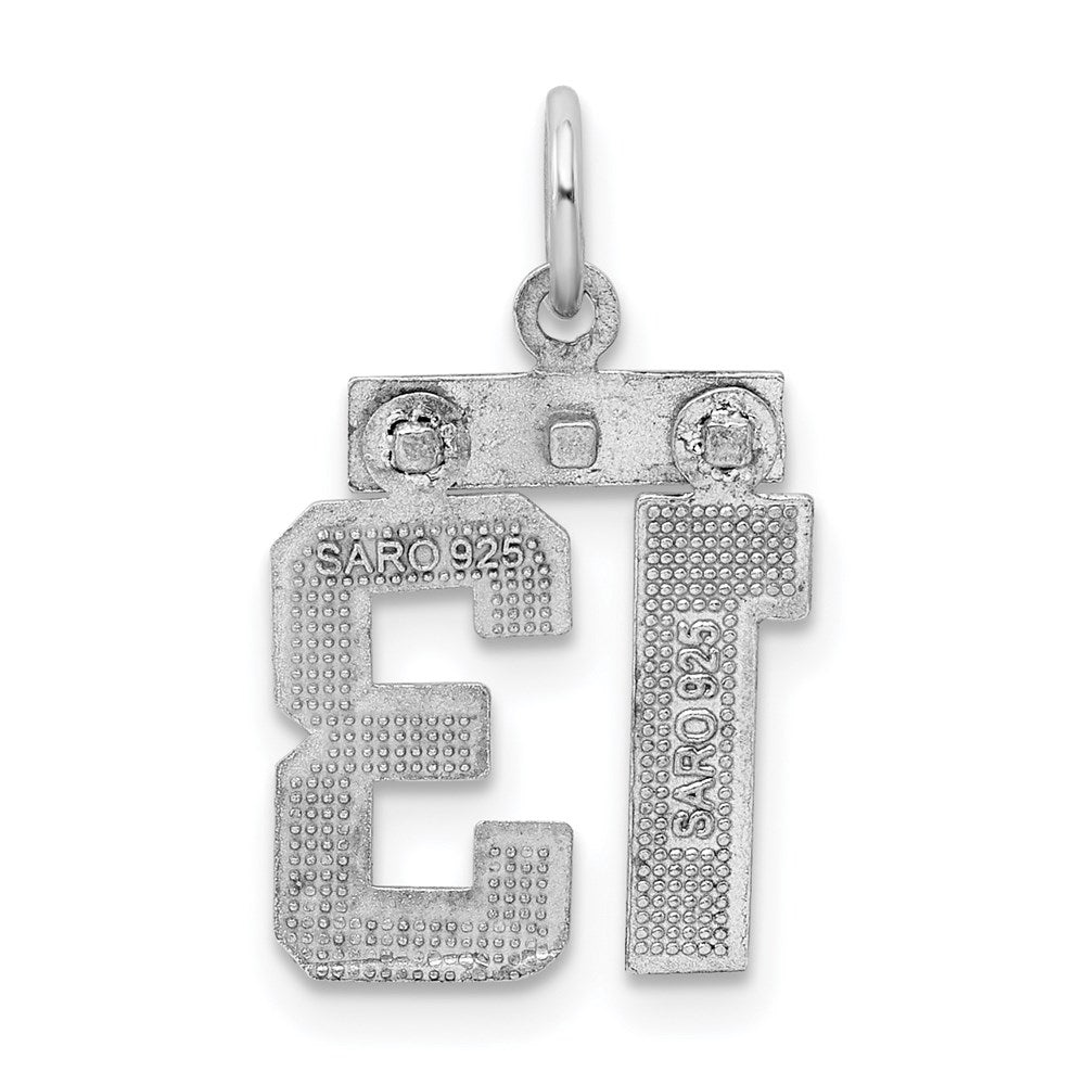 Sterling Silver Rhodium-plated Diamond-cut #13 Charm