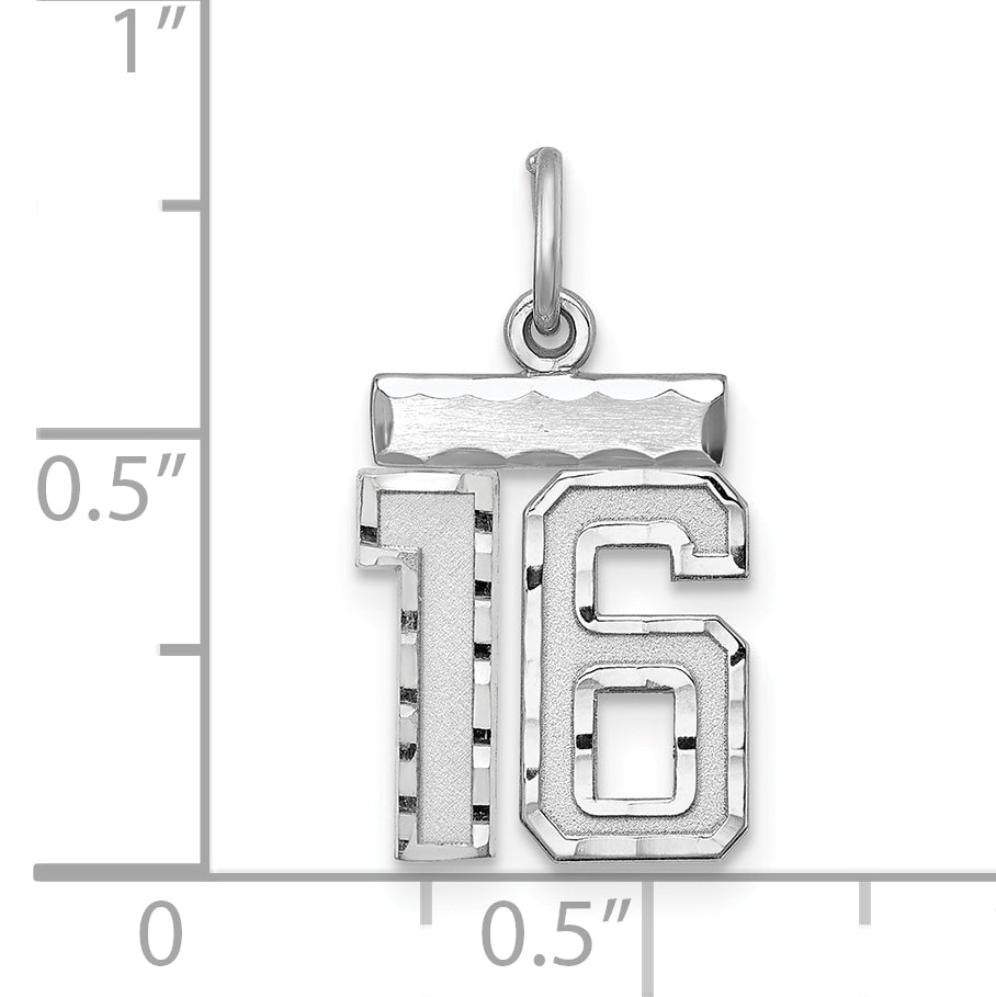 Sterling Silver Rhodium-plated Diamond-cut #16 Charm