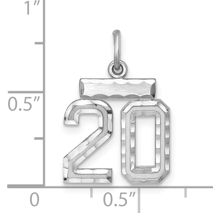 Sterling Silver Rhodium-plated Diamond-cut #20 Charm