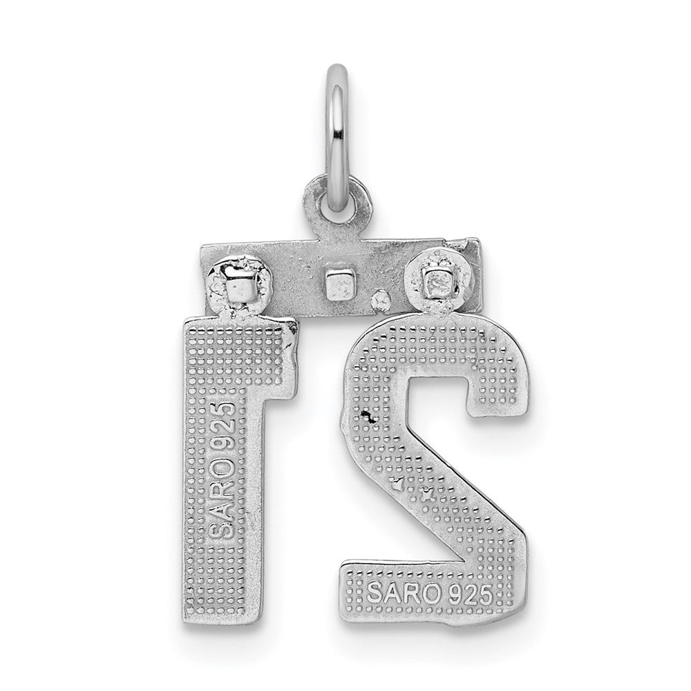 Sterling Silver Rhodium-plated Diamond-cut #21 Charm