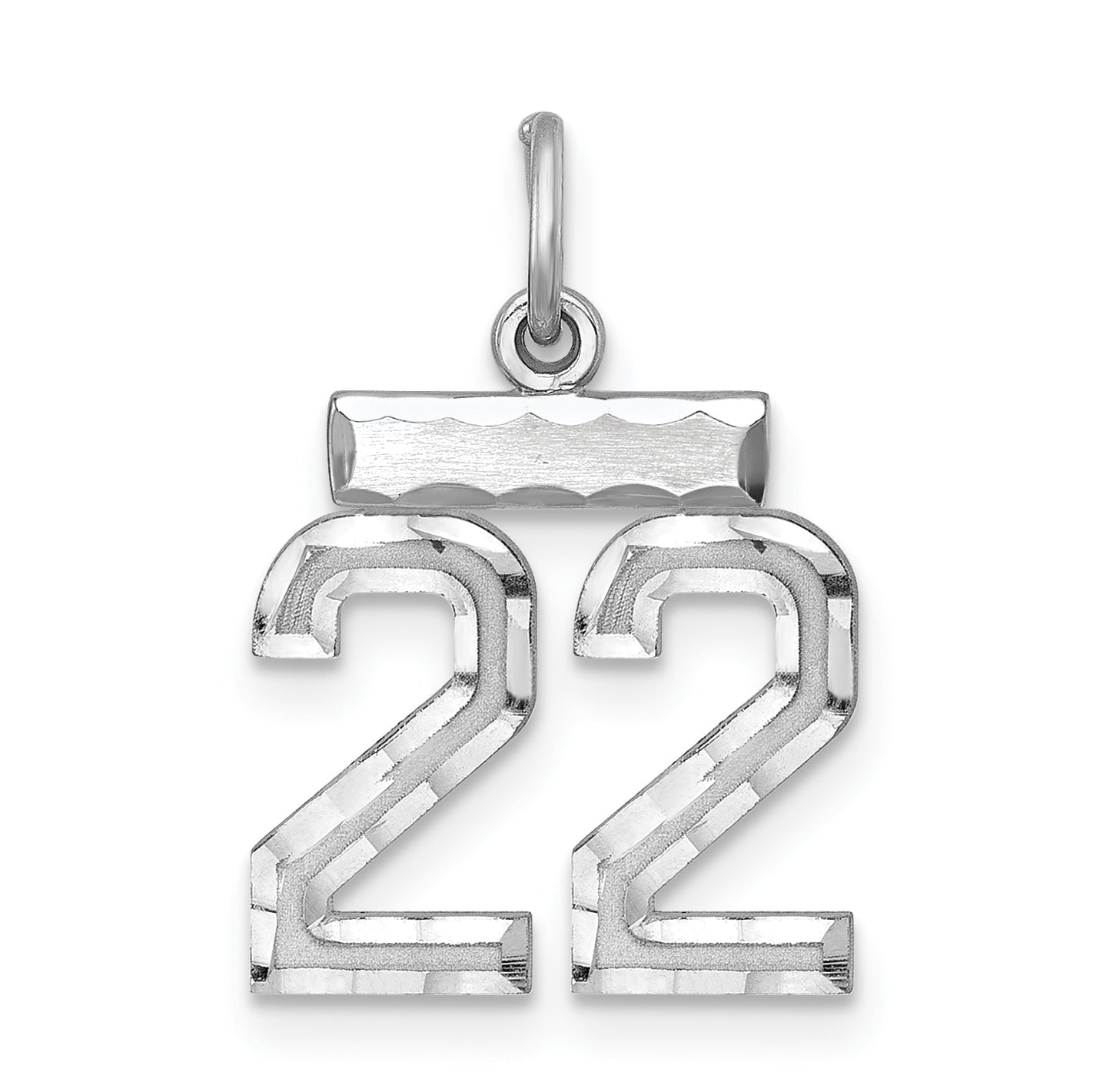 Sterling Silver Rhodium-plated Diamond-cut #22 Charm