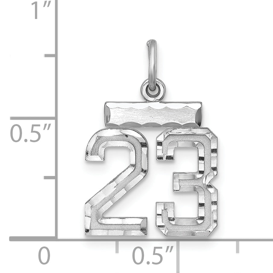 Sterling Silver Rhodium-plated Diamond-cut #23 Charm