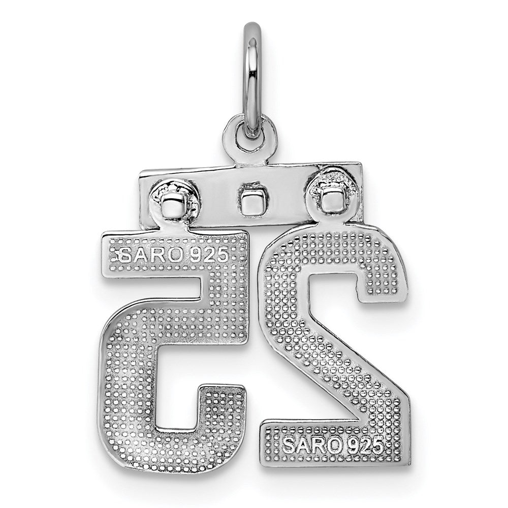 Sterling Silver Rhodium-plated Diamond-cut #25 Charm