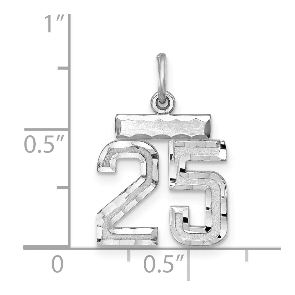 Sterling Silver Rhodium-plated Diamond-cut #25 Charm