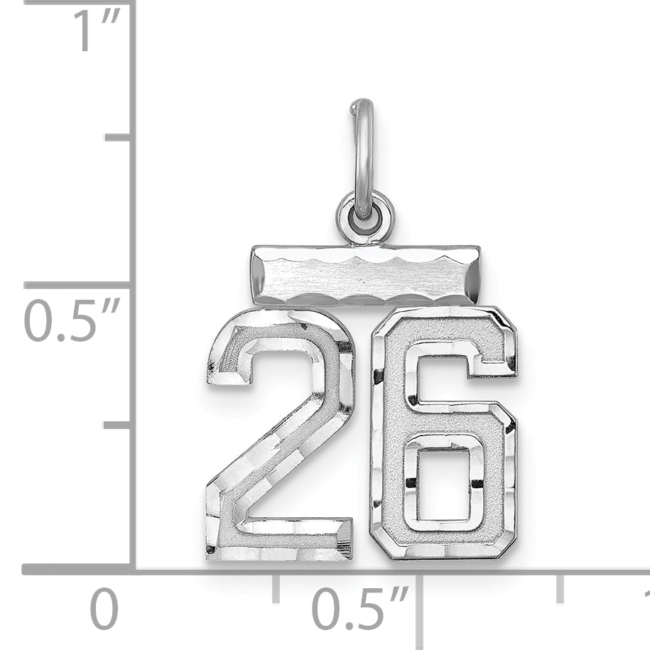 Sterling Silver Rhodium-plated Diamond-cut #26 Charm