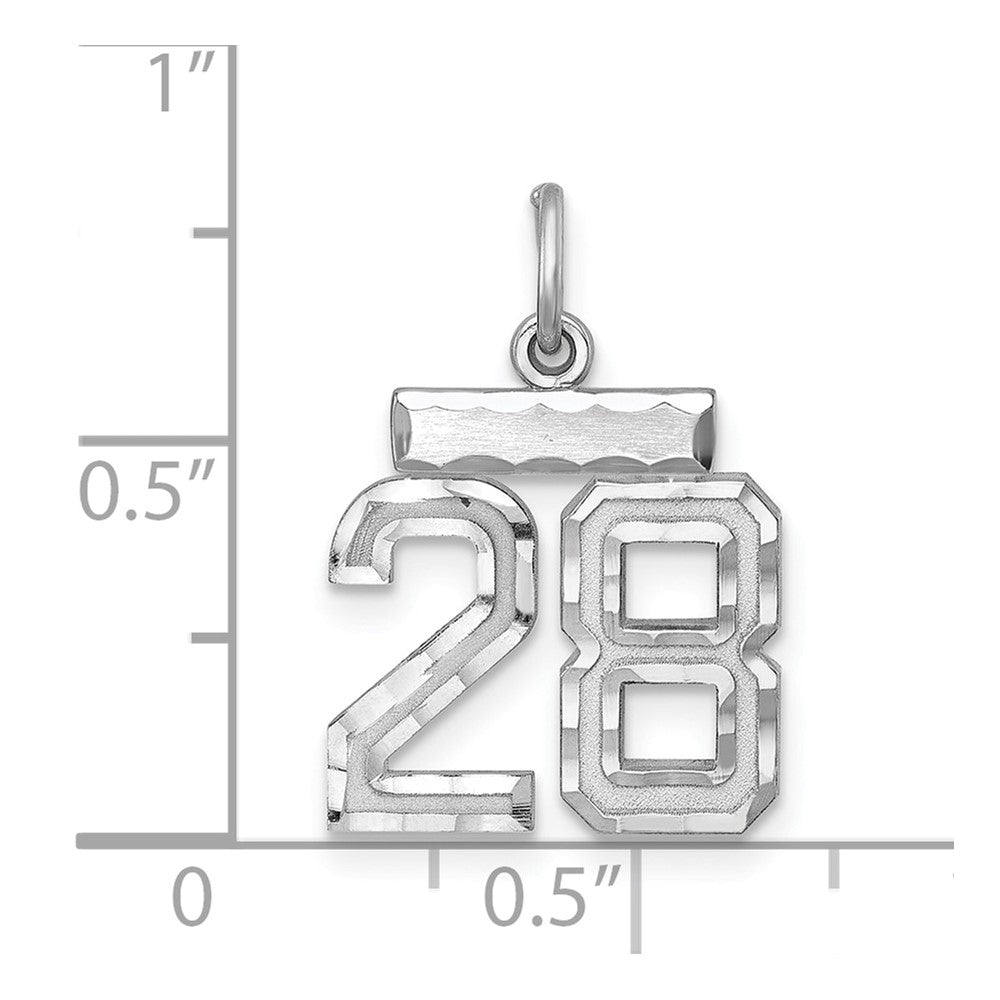 Sterling Silver Rhodium-plated Diamond-cut #28 Charm