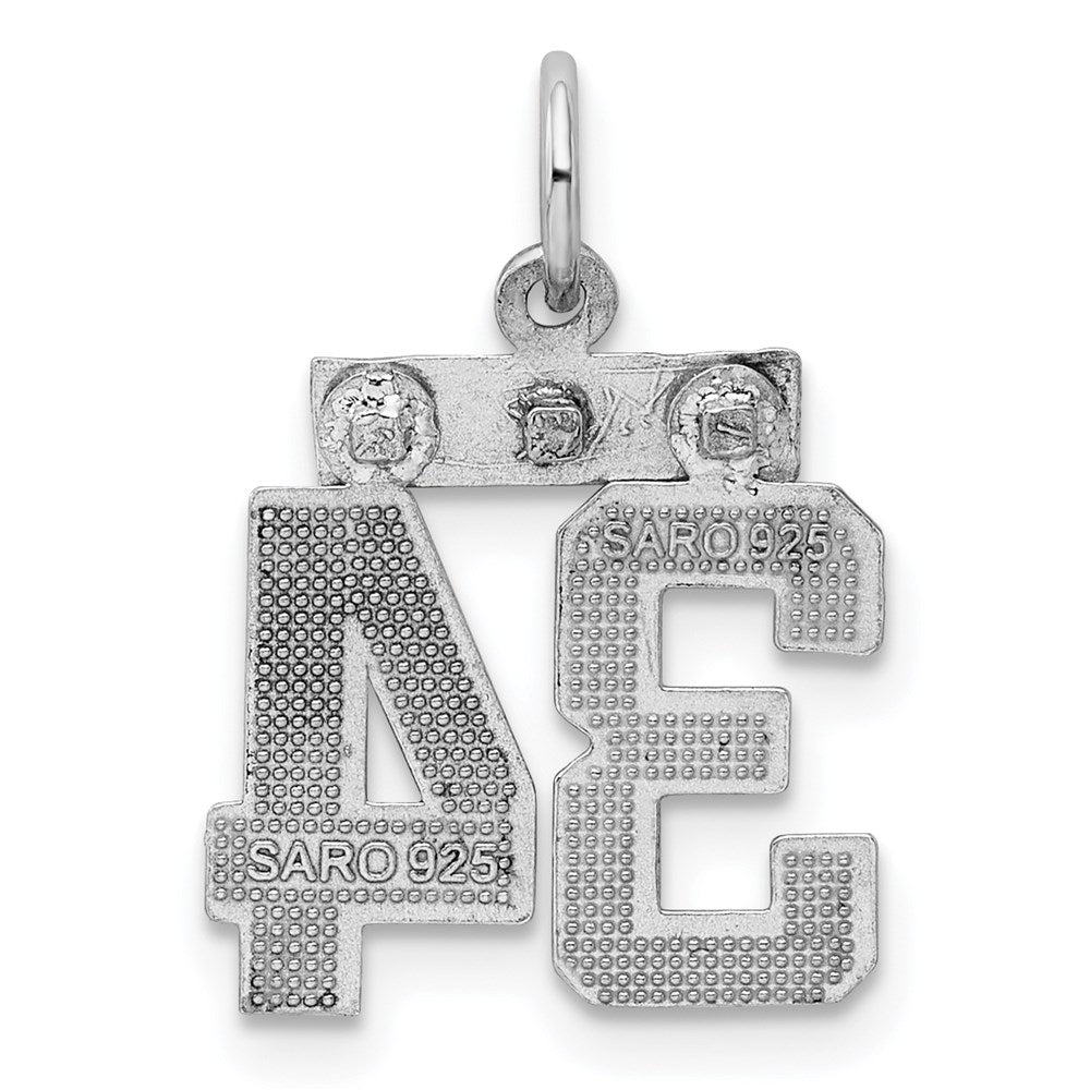 Sterling Silver Rhodium-plated Diamond-cut #34 Charm