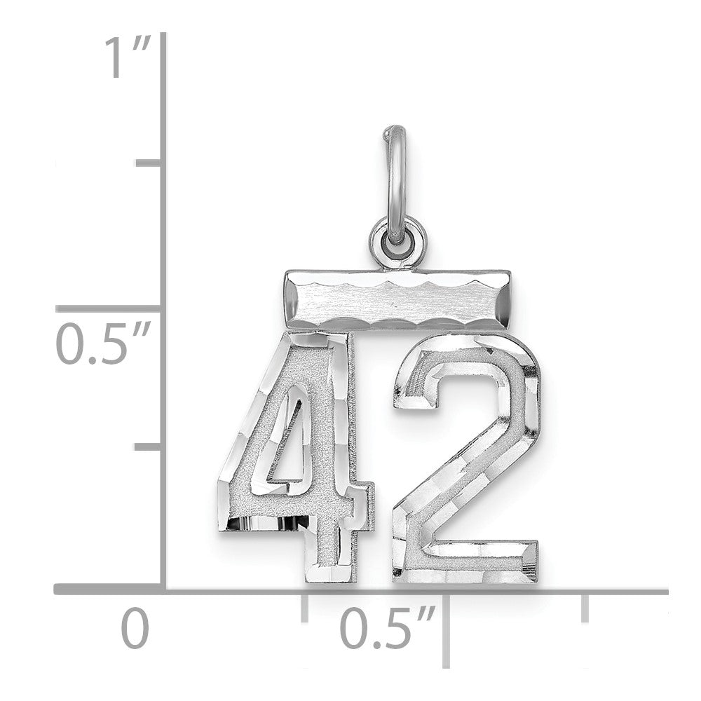 Sterling Silver Rhodium-plated Diamond-cut #42 Charm