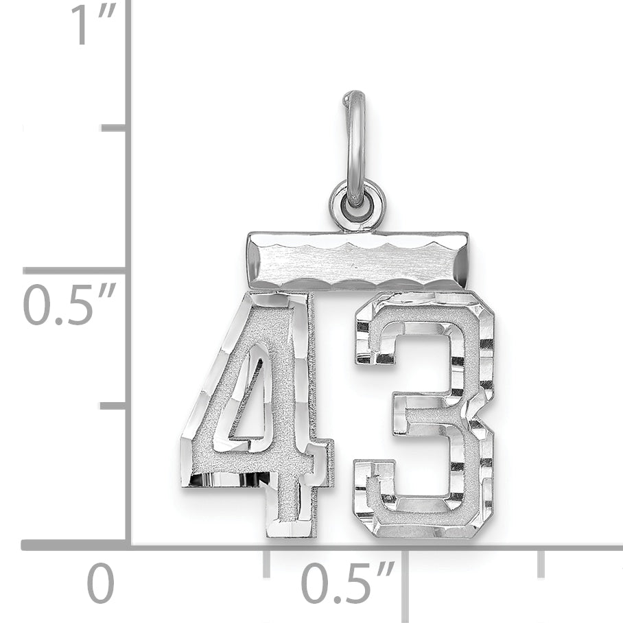 Sterling Silver Rhodium-plated Diamond-cut #43 Charm