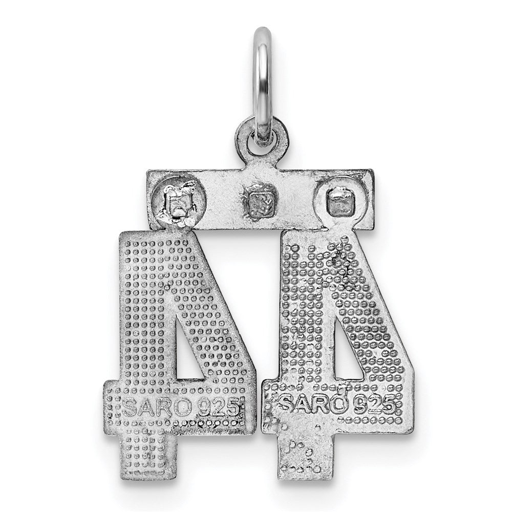 Sterling Silver Rhodium-plated Diamond-cut #44 Charm