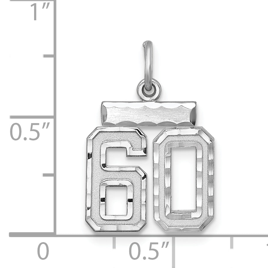 Sterling Silver Rhodium-plated Diamond-cut #60 Charm