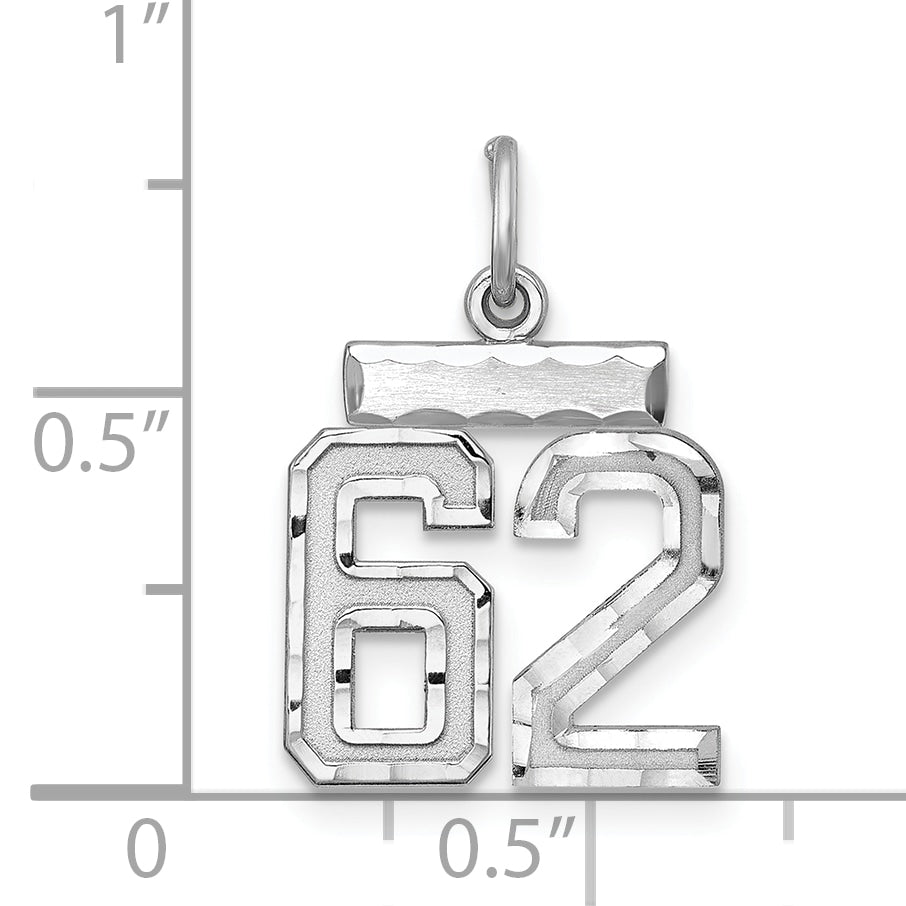 Sterling Silver Rhodium-plated Diamond-cut #62 Charm