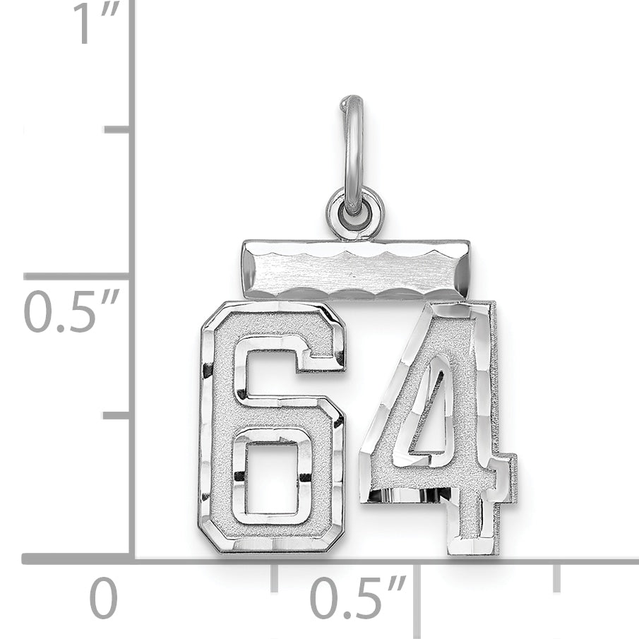 Sterling Silver Rhodium-plated Diamond-cut #64 Charm