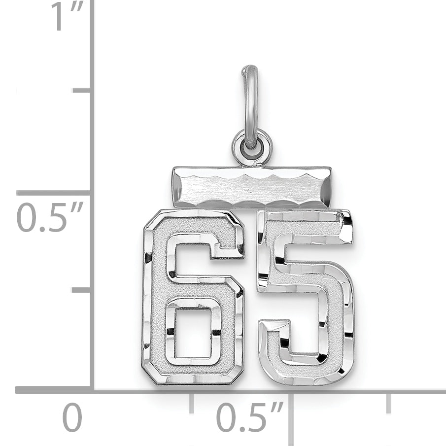 Sterling Silver Rhodium-plated Diamond-cut #65 Charm