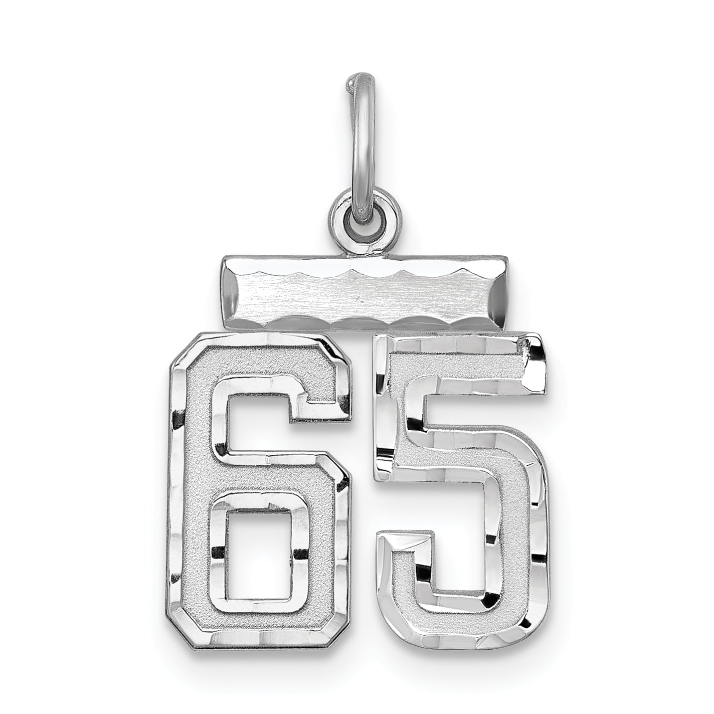 Sterling Silver Rhodium-plated Diamond-cut #65 Charm