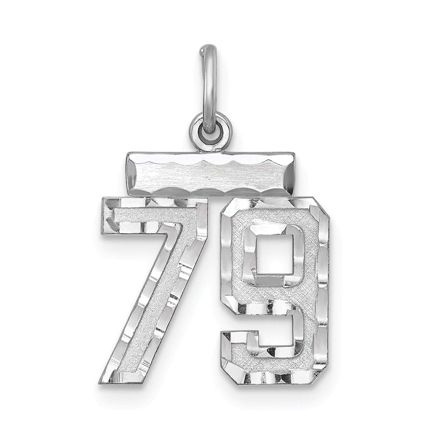 Sterling Silver Rhodium-plated Diamond-cut #79 Charm