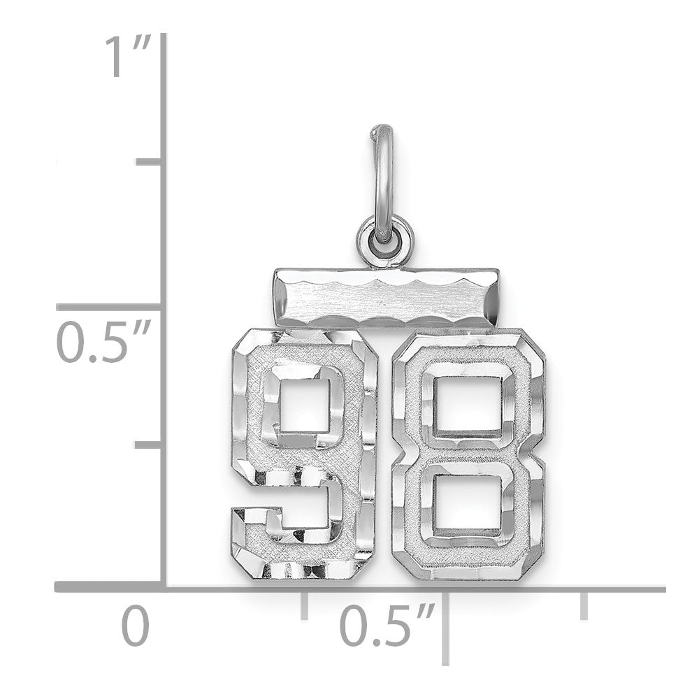 Sterling Silver Rhodium-plated Diamond-cut #98 Charm