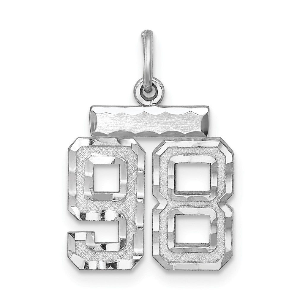 Sterling Silver Rhodium-plated Diamond-cut #98 Charm