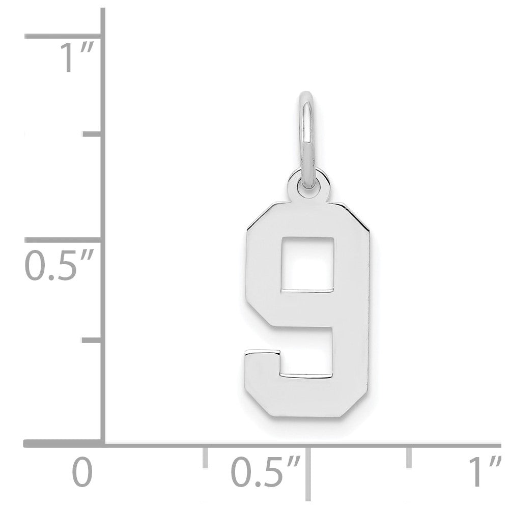 Sterling Silver/Rhodium-plated Polished Number 9 Charm