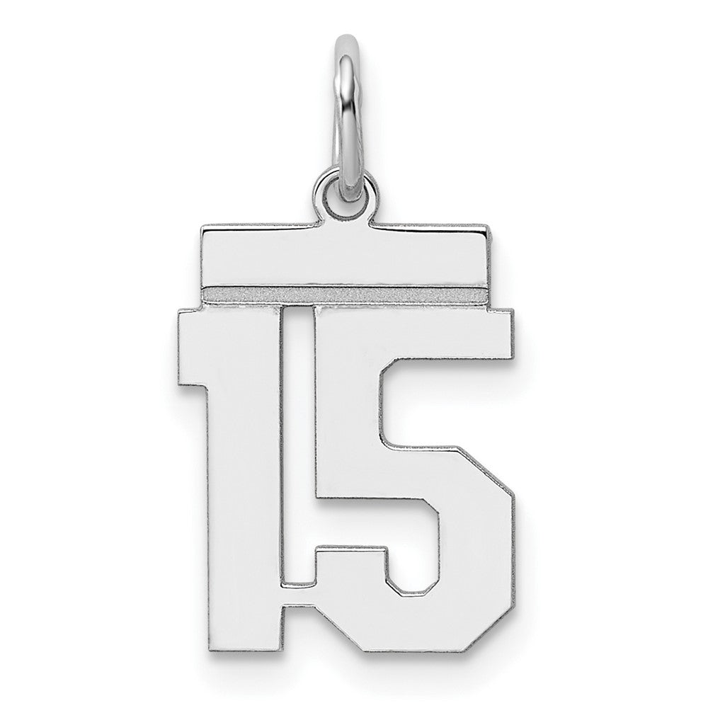 Sterling Silver/Rhodium-plated Polished Number 15 Charm