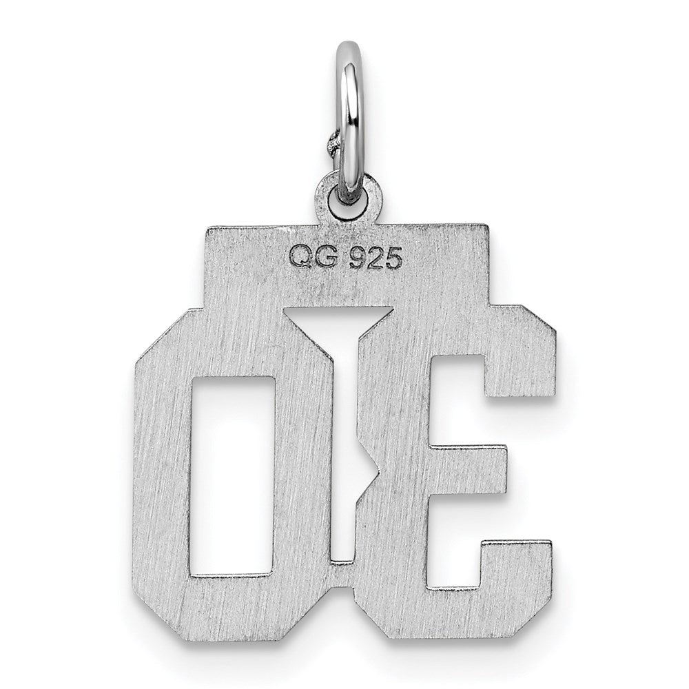 Sterling Silver/Rhodium-plated Polished Number 30 Charm