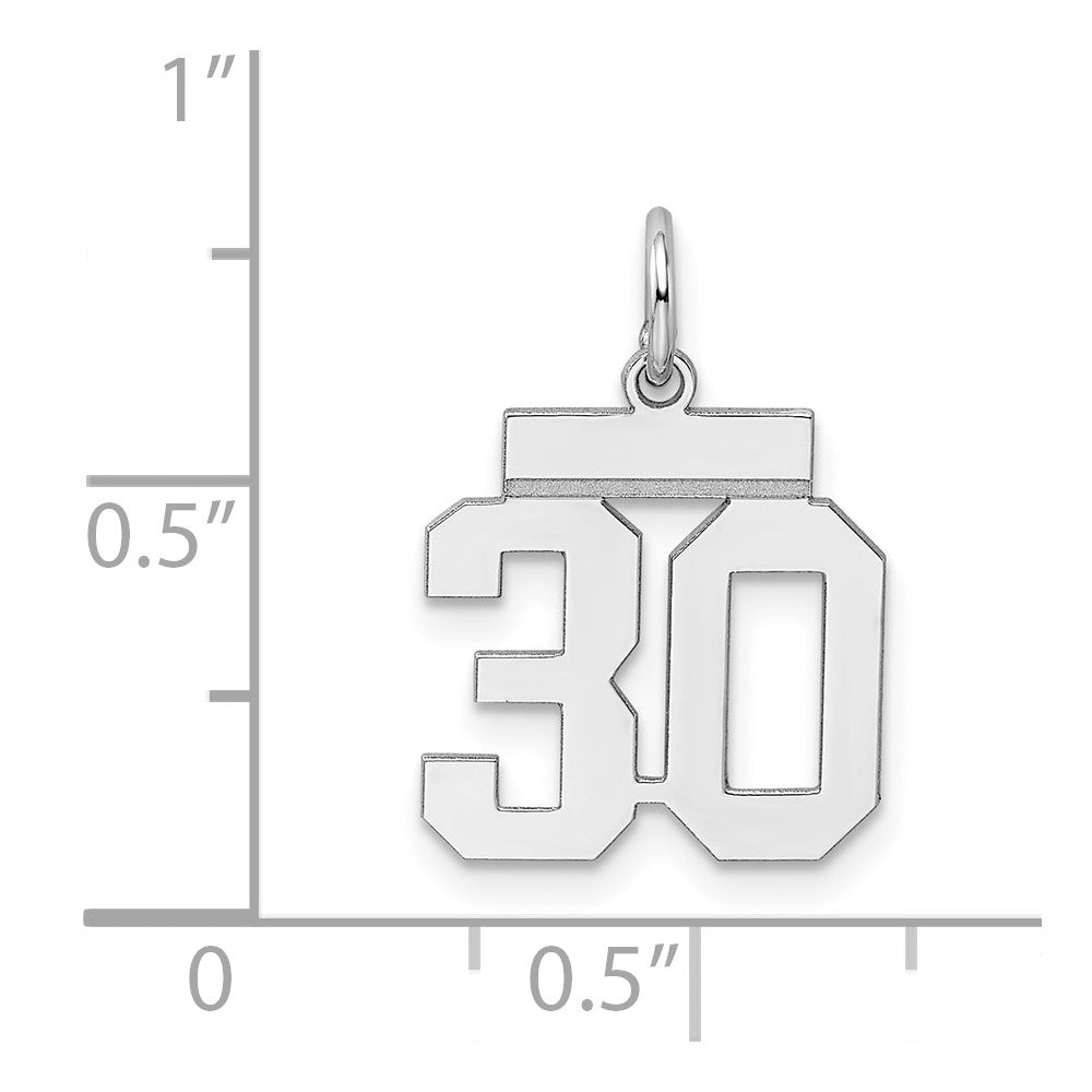 Sterling Silver/Rhodium-plated Polished Number 30 Charm