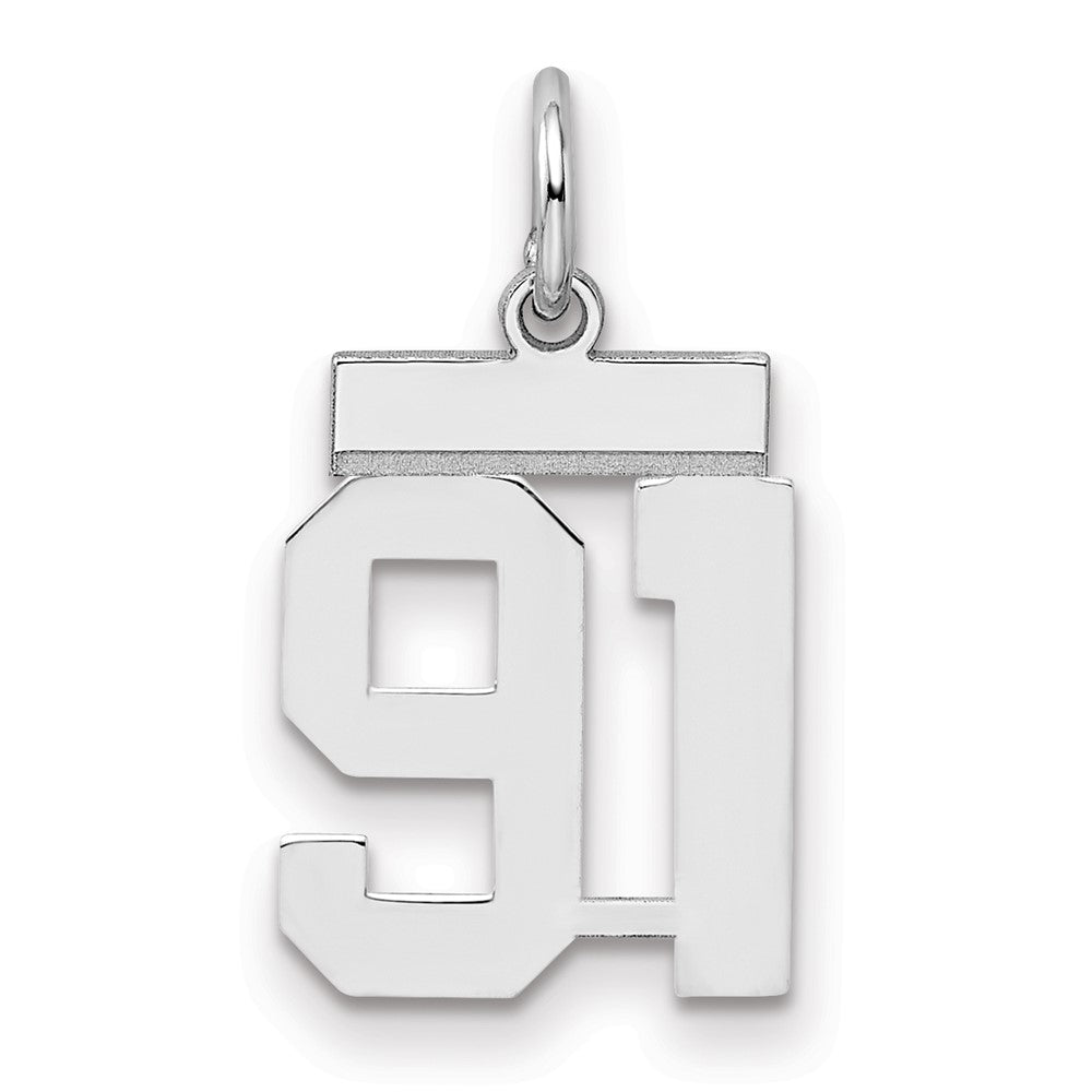 Sterling Silver/Rhodium-plated Polished Number 91 Charm