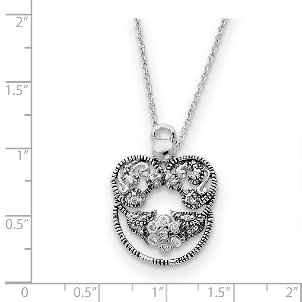Sterling Silver CZ Antiqued Angel of Grace 18in Necklace