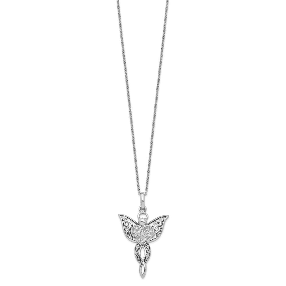 Sentimental Expressions Sterling Silver Rhodium-plated CZ Antiqued Angel of Blessing 18in Necklace