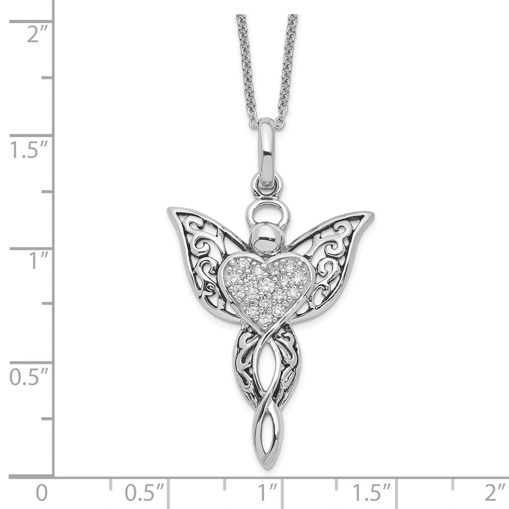 Sentimental Expressions Sterling Silver Rhodium-plated CZ Antiqued Angel of Blessing 18in Necklace