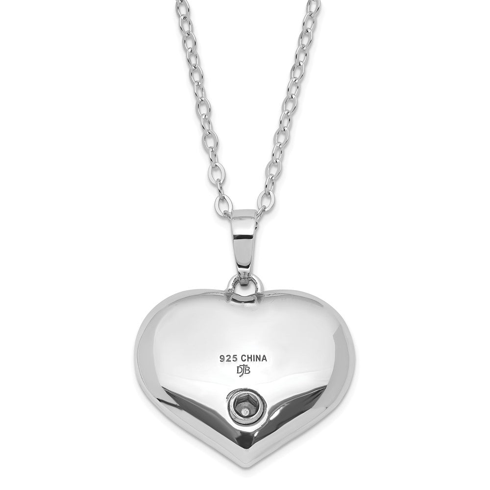 Sentimental Expressions Sterling Silver Rhodium-plated Antiqued CZ Heart Remembrance Ash Holder 18 Inch Necklace