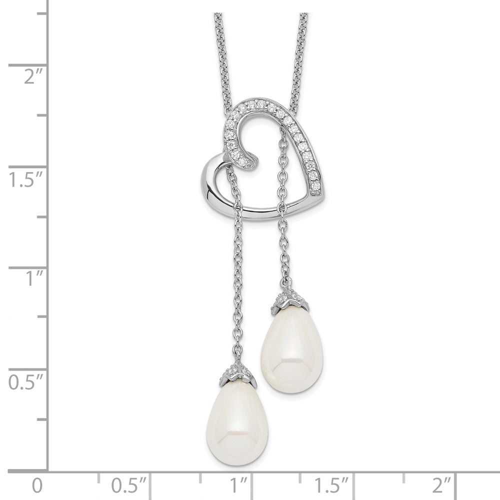 Sentimental Expressions Sterling Silver Rhodium-plated FW Cultured Pearl CZ Two Become One 18in Heart Necklace