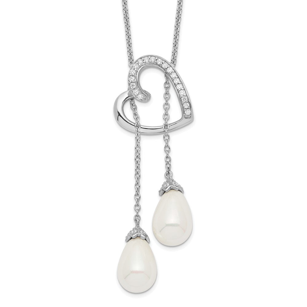 Sentimental Expressions Sterling Silver Rhodium-plated FW Cultured Pearl CZ Two Become One 18in Heart Necklace