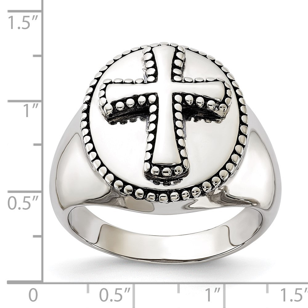 Sentimental Expressions Sterling Silver Polished & Antiqued Boldness Cross Ring