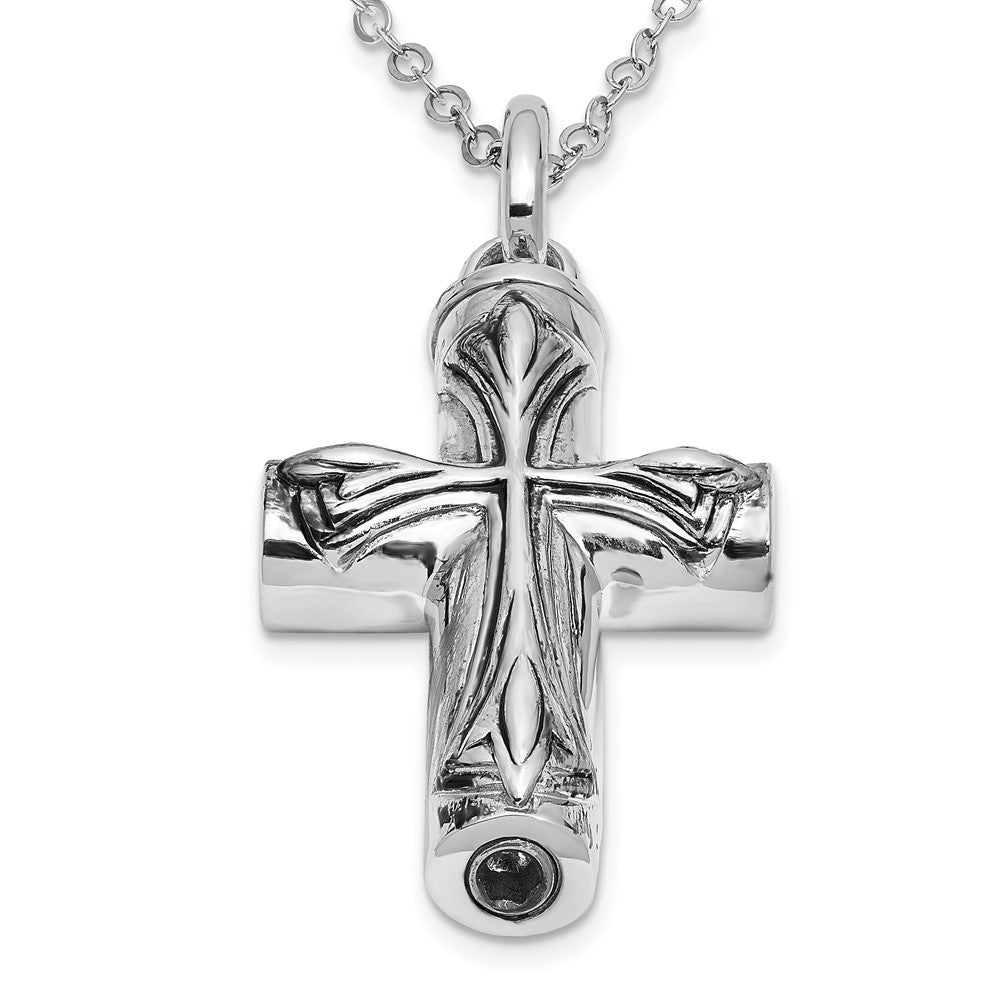 Sentimental Expressions Sterling Silver Rhodium-plated Antiqued Cross Ash Holder 18 Inch Necklace