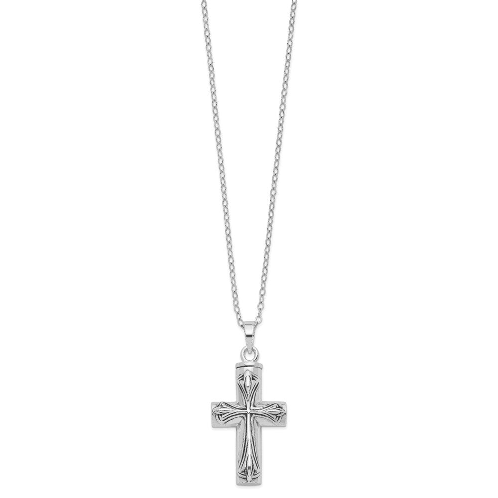 Sentimental Expressions Sterling Silver Rhodium-plated Antiqued Cross Ash Holder 18 Inch Necklace