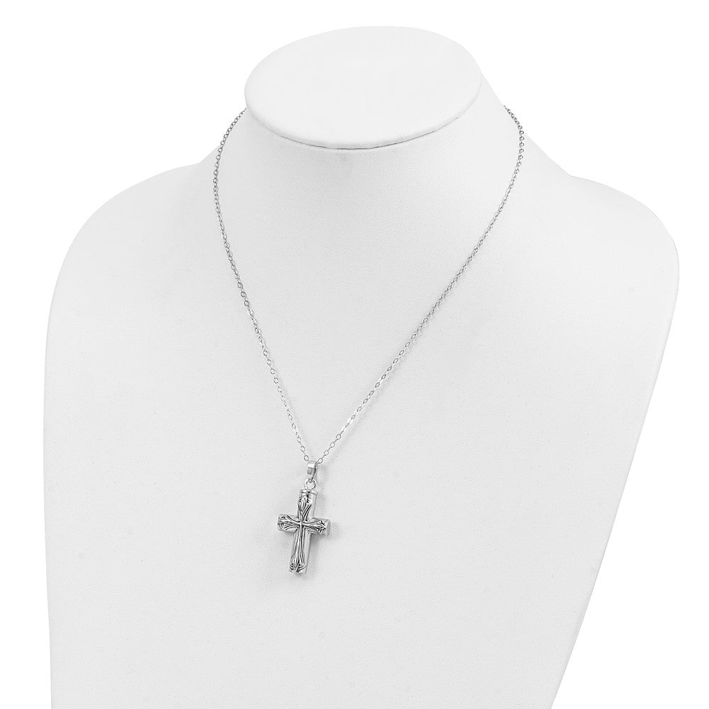 Sentimental Expressions Sterling Silver Rhodium-plated Antiqued Cross Ash Holder 18 Inch Necklace